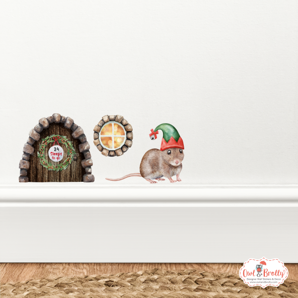 Watercolour Christmas Mouse And Door Deluxe Wall Sticker Set + Advent Door Add On - Image 16