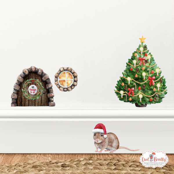 Watercolour Christmas Mouse And Door Deluxe Wall Sticker Set + Advent Door Add On - Image 15