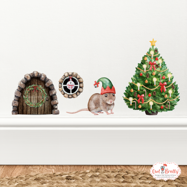 Watercolour Christmas Mouse And Door Deluxe Wall Sticker Set + Advent Window Add On - Image 14