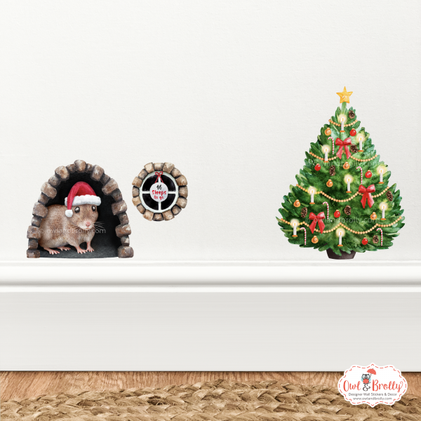 Watercolour Christmas Mouse And Door Deluxe Wall Sticker Set + Advent Window Add On - Image 16