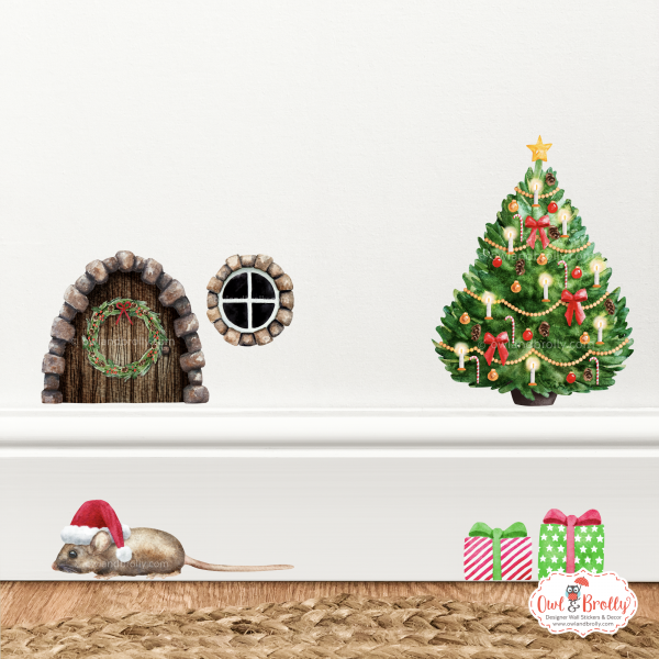 Watercolour Christmas Mouse And Door Deluxe Wall Sticker Set - Image 13