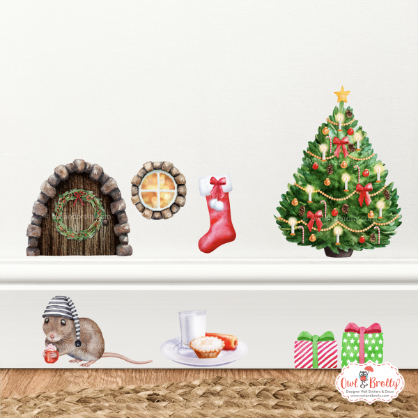 Watercolour Christmas Mouse And Door Deluxe Wall Sticker Set - Image 14