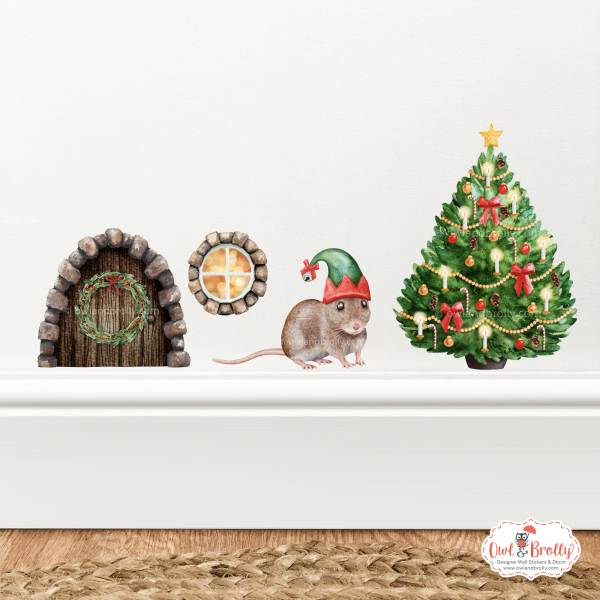 Watercolour Christmas Mouse And Door Deluxe Wall Sticker Set - Image 12