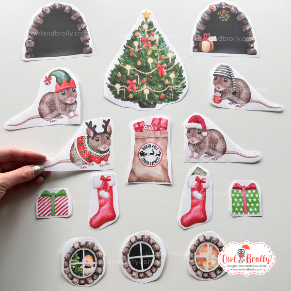 Watercolour Christmas Mouse Wall Stickers (Set I)