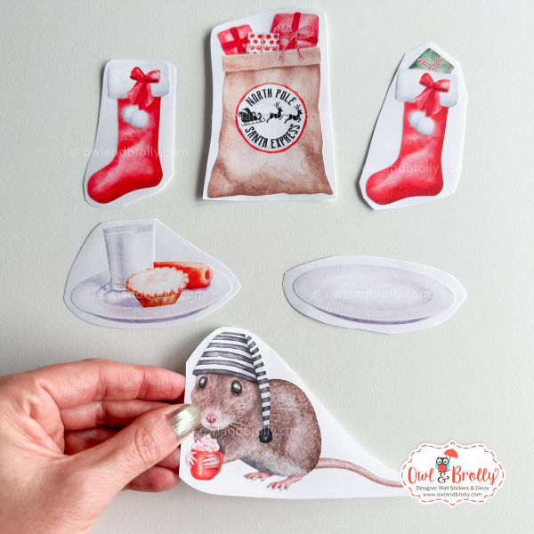 Watercolour Christmas Mouse Wall Stickers (Set D) - Image 5
