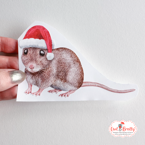 Watercolour Christmas Mouse Wall Sticker - Santa Hat (Smaller Spaces collection)