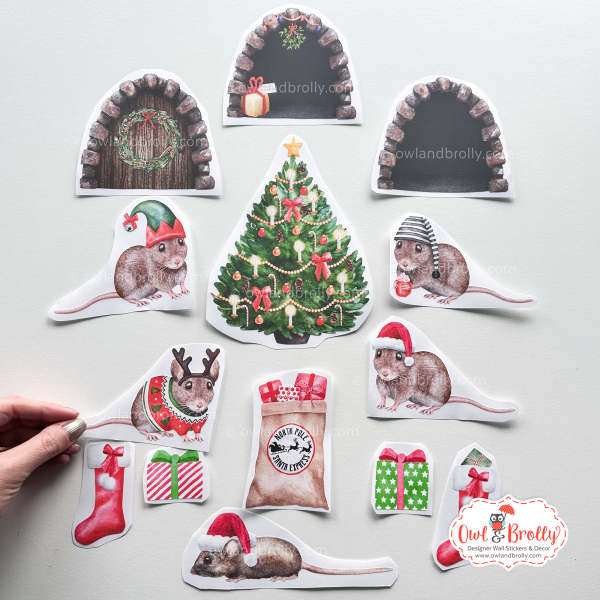 Watercolour Christmas Mouse Wall Stickers (Set J)