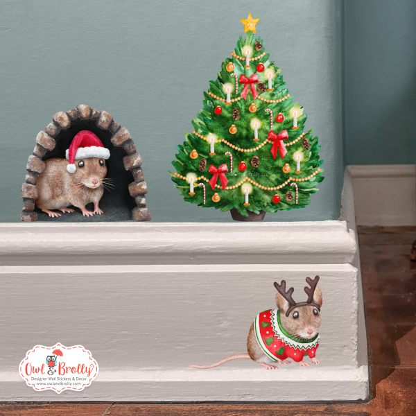 Watercolour Christmas Mouse And Door Deluxe Wall Sticker Set + Advent Window Add On - Image 18