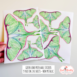 Watercolour Luna Moth Lime Green Wall Stickers (9 pack various sizes non shimmer)