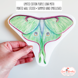 Watercolour Luna Moth Wall Sticker (Single Lime Green With Shimmer Accents)