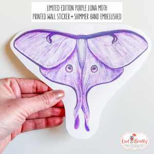 Watercolour Luna Moth Wall Sticker (Single Purple With Shimmer)