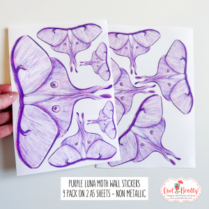 Watercolour Luna Moth Purple Wall Stickers (9 pack various sizes non shimmer)