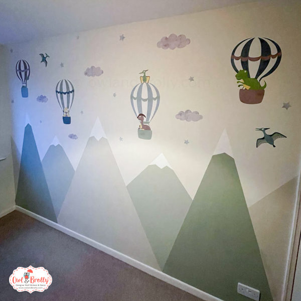 Dinosaur Hot Air Balloons Wall Stickers (Muted Colours Yellows, Browns, Greens and Blues) - Image 2