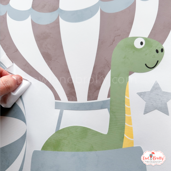 Dinosaur Hot Air Balloons Wall Stickers (Muted Colours Yellows, Browns, Greens and Blues) - Image 11