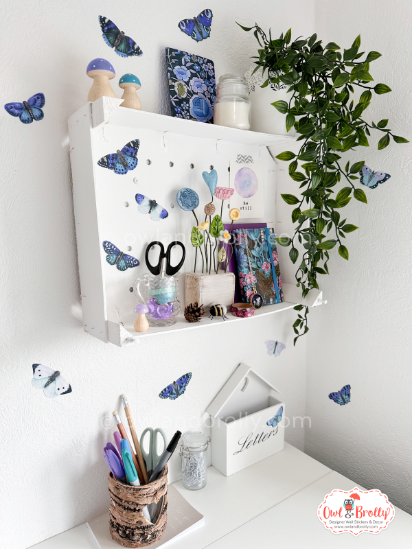 Watercolour British Butterfly Wall Decals (smaller spaces collection A5 sheet) Blue Greens