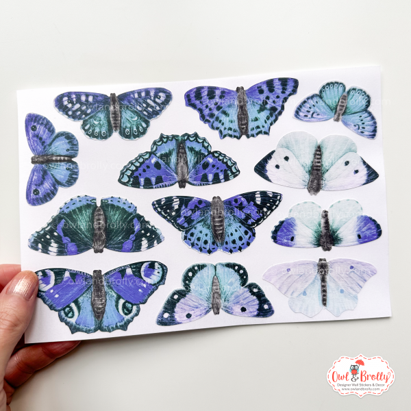 Watercolour British Butterfly Wall Decals (smaller spaces collection A5 sheet) Blue Greens - Image 2
