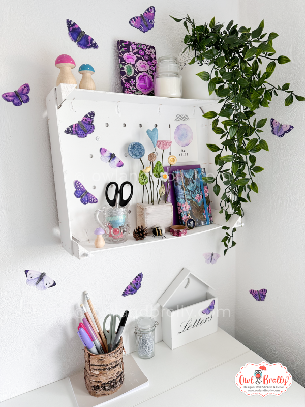 Watercolour British Butterfly Wall Decals (smaller spaces collection A5 sheet) Pink Purples