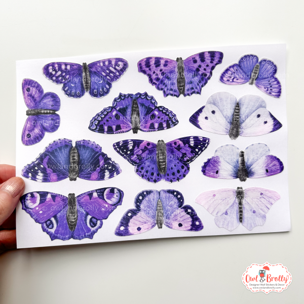 Watercolour British Butterfly Wall Decals (smaller spaces collection A5 sheet) Blue Purples - Image 2