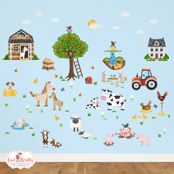Farmyard Fabric Wall Stickers (Extra Large Scene) Coloured Wall