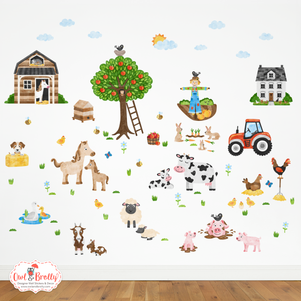 Farmyard Fabric Wall Stickers (Extra Large Scene) White Wall