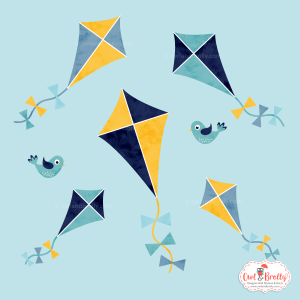 Kites, Birds And Clouds Wall Stickers In Mustard Yellow, Aqua, Blue And Navy (smaller spaces collection)