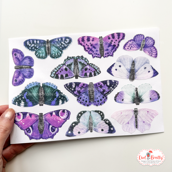 Watercolour British Butterfly Wall Decals (smaller spaces collection A5 sheet) Mix Coloured Set - Image 2