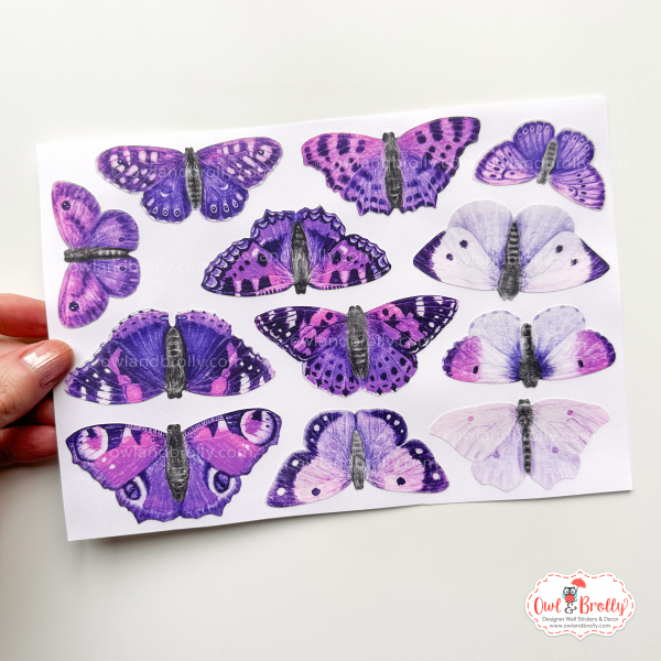 Watercolour Butterflies, Toadstools and Fairy Wall Stickers Combination (with non shimmer pink purple butterflies) - Image 3