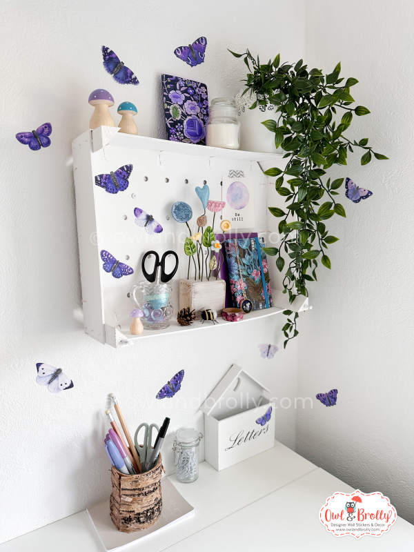 Watercolour British Butterfly Wall Decals (smaller spaces collection A5 sheet) Blue Purples