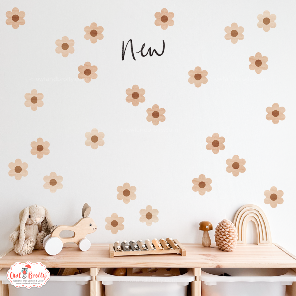 Wooden Plywood Printed Faux Effect Small Daisies Wall Stickers