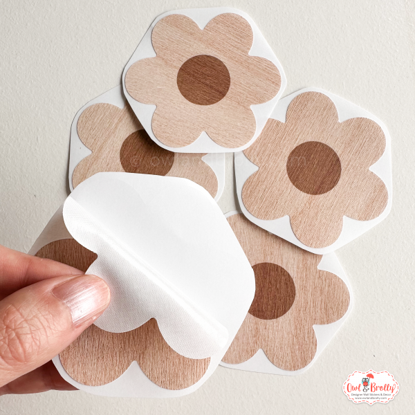 Wooden Plywood Printed Faux Effect Small Daisies Wall Stickers - Image 2