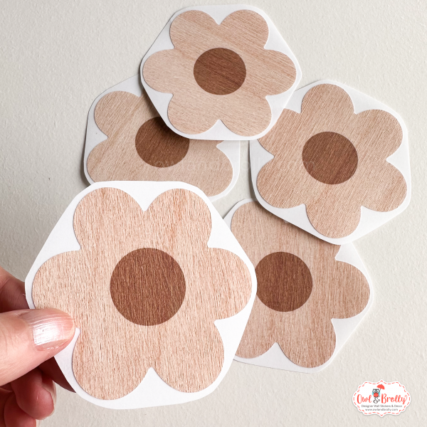 Wooden Plywood Printed Faux Effect Small Daisies Wall Stickers - Image 3