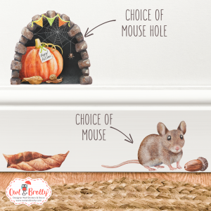 Watercolour Mouse Autumn Small Wall Sticker Set - With Mouse Hole and Mice Variations