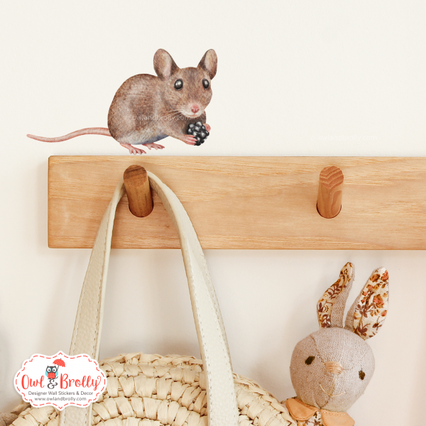 Watercolour Mouse Autumn Wall Sticker - With Berry