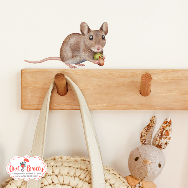 Watercolour Mouse Autumn Wall Sticker - Nut Mouse