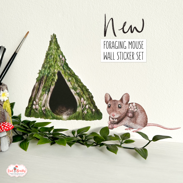 Watercolour Mouse Wall Sticker Set Foraging Mouse and Nomad House