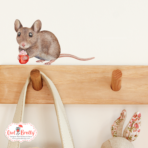 Watercolour Christmas Mouse Wall Sticker - Hot Chocolate Mouse (Smaller Spaces collection)