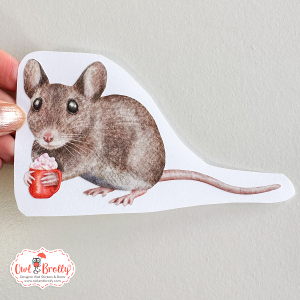 Watercolour Christmas Mouse Wall Sticker - Hot Chocolate Mouse (Smaller Spaces collection) - Image 3