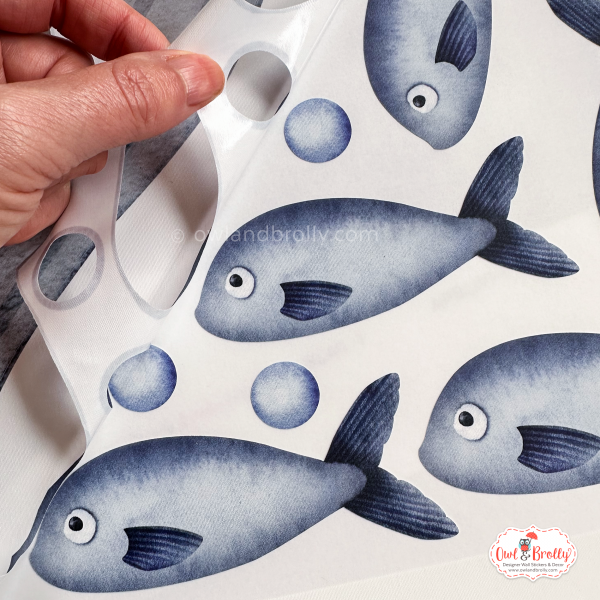 Watercolour Whale Wall Sticker Decals - Large Set With Mother, Baby Whale and Fish - Image 4