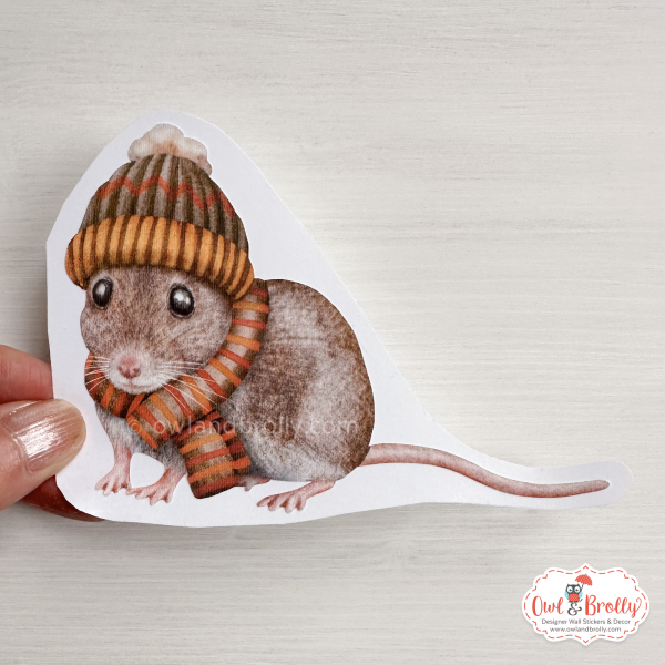Watercolour Mouse Wall Sticker - Woolly Hat And Scarf In Autumn Colours (mittens/boots or none) - Image 5