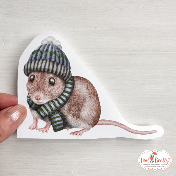 Watercolour Mouse Wall Sticker - Woolly Hat And Scarf, Muted Blues and Greens (mittens/boots or none) - Image 3