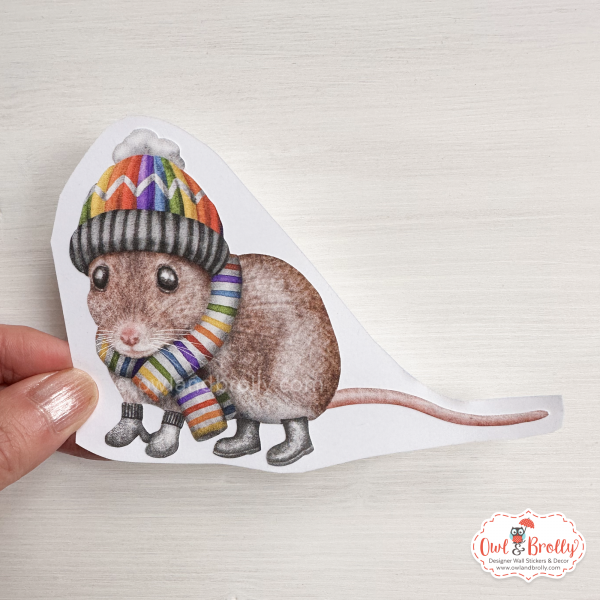 Watercolour Mouse Wall Sticker - Woolly Hat And Scarf In Rainbow Colours (mittens/boots or none) - Image 7