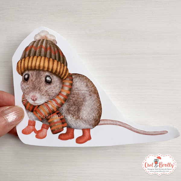 Watercolour Mouse Wall Sticker - Woolly Hat And Scarf In Autumn Colours (mittens/boots or none) - Image 4