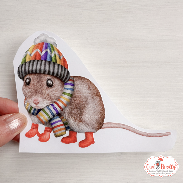 Watercolour Mouse Wall Sticker - Woolly Hat And Scarf In Rainbow Colours (mittens/boots or none) - Image 6