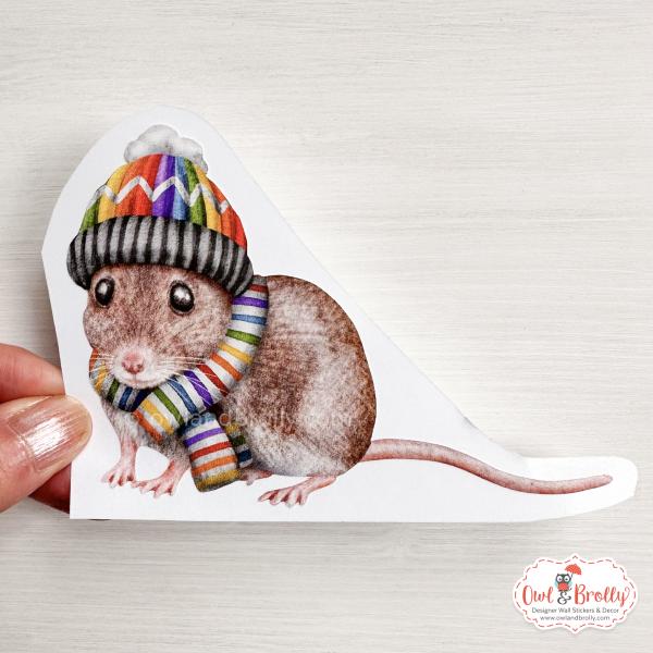 Watercolour Mouse Wall Sticker - Woolly Hat And Scarf In Rainbow Colours (mittens/boots or none) - Image 5