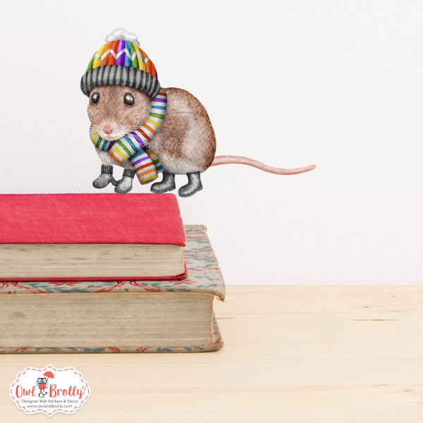 Watercolour Mouse Wall Sticker - Woolly Hat And Scarf In Rainbow Colours (mittens/boots or none) - Image 4