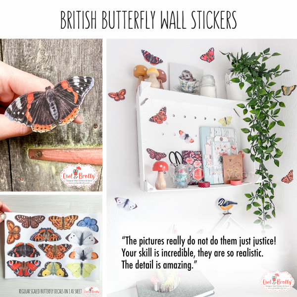 Watercolour British Butterfly Wall Decals (smaller spaces collection A5 sheet) - Image 6