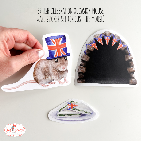 Watercolour Mouse Union Jack Bunting Mouse Hole Wall Sticker (Smaller Spaces collection) - Image 2